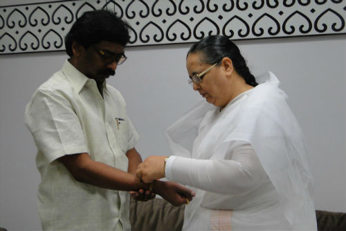 B.K.Nirmala Tying Rakhi to Chief Minister of Jharkhand - Hemant Soren & Governor of Jharkhand in Ranchi - H. E. Dr. Syed Ahmed