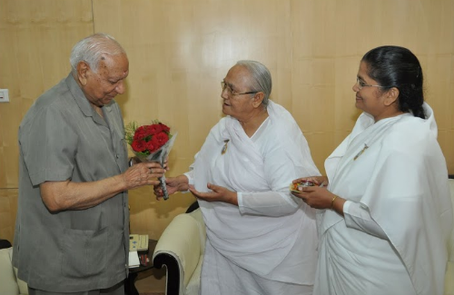 B. K. Kamla Didi felicitates Newly appointed Governor of Chhattisgarh- H. E.- B. D. Tandon at Raj Bhawan